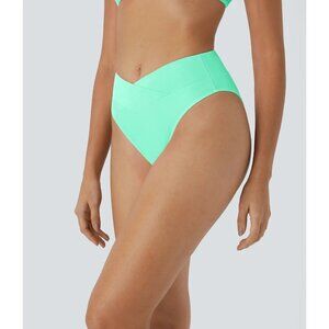 Halara Ribbed Cheeky Bikini Swim Bottoms Sz Medium Womens Green